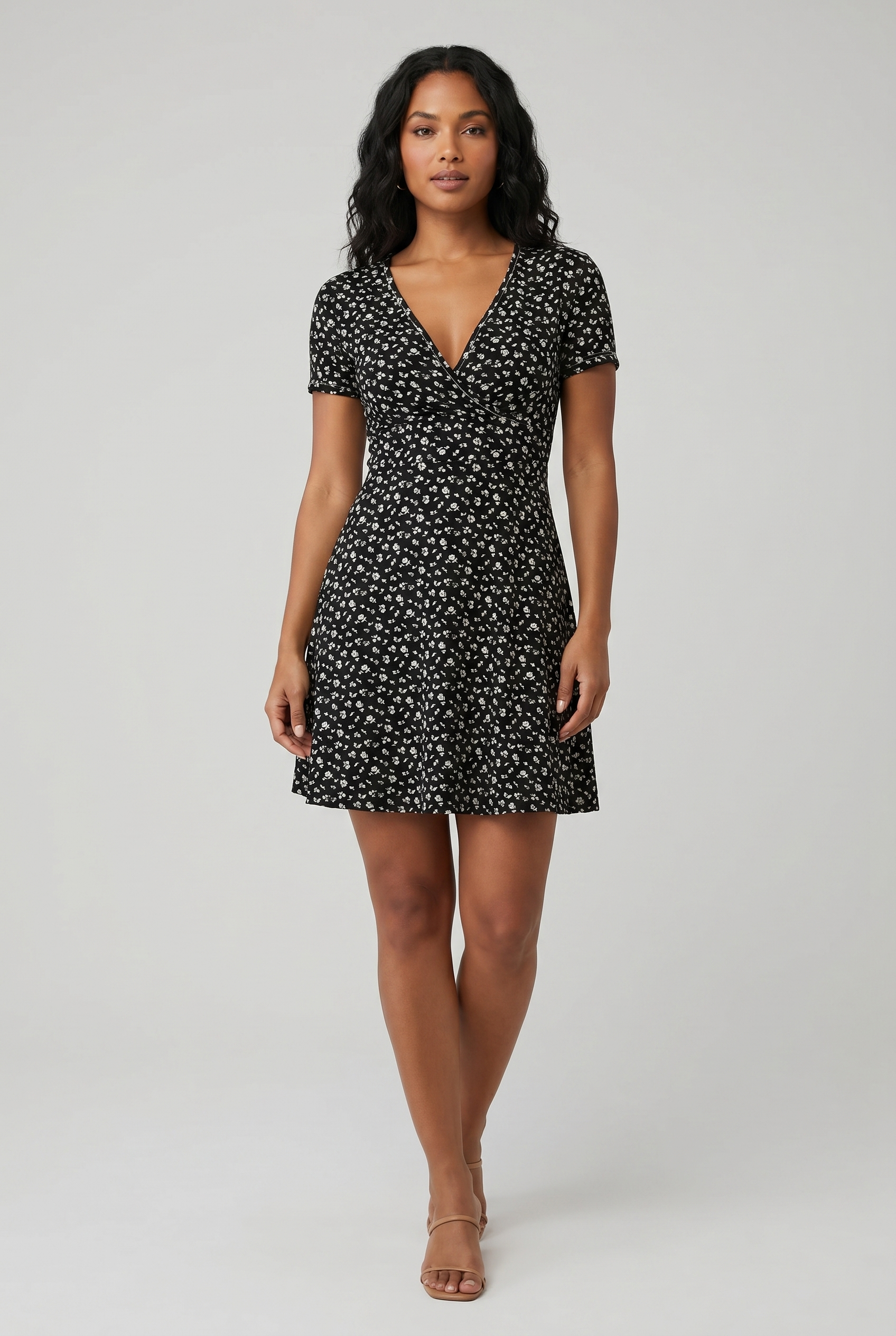 Short Sleeve Floral Wrap Dress