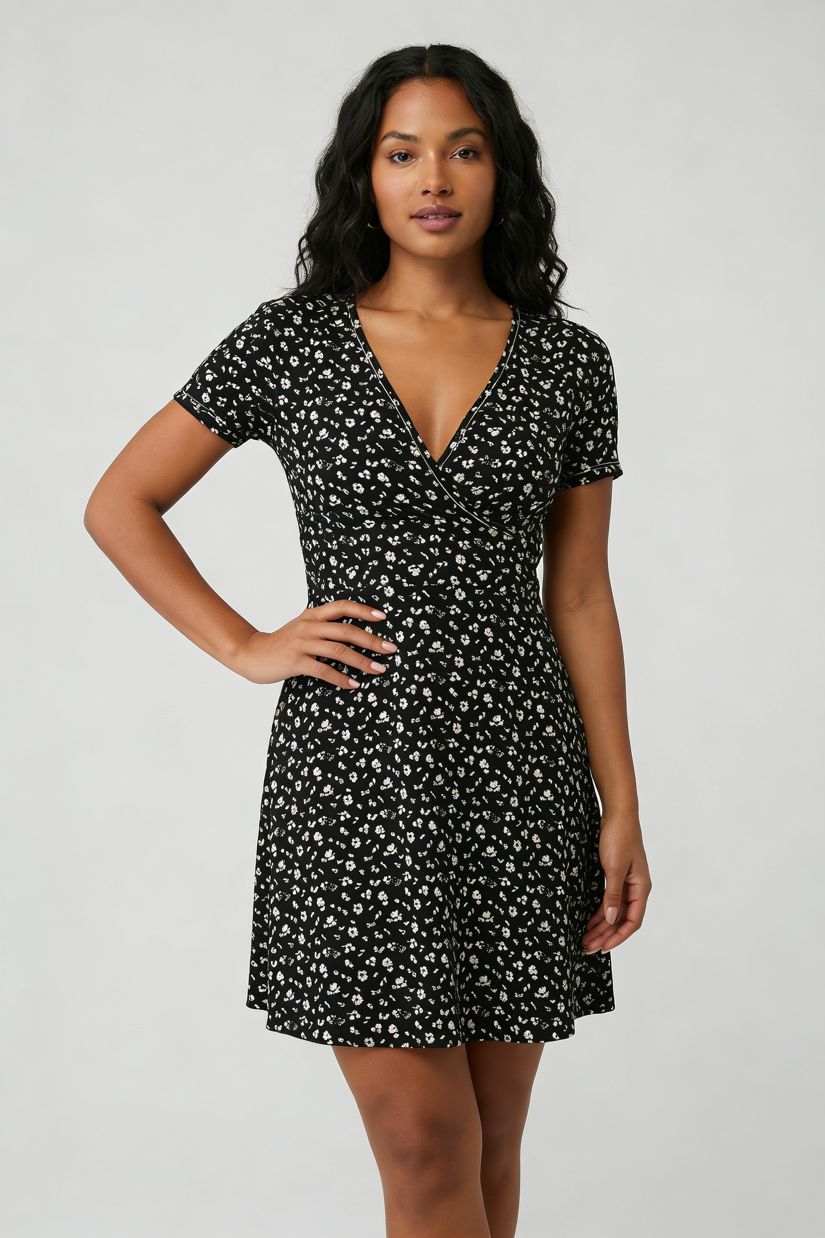 Short Sleeve Floral Wrap Dress