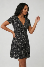 Short Sleeve Floral Wrap Dress
