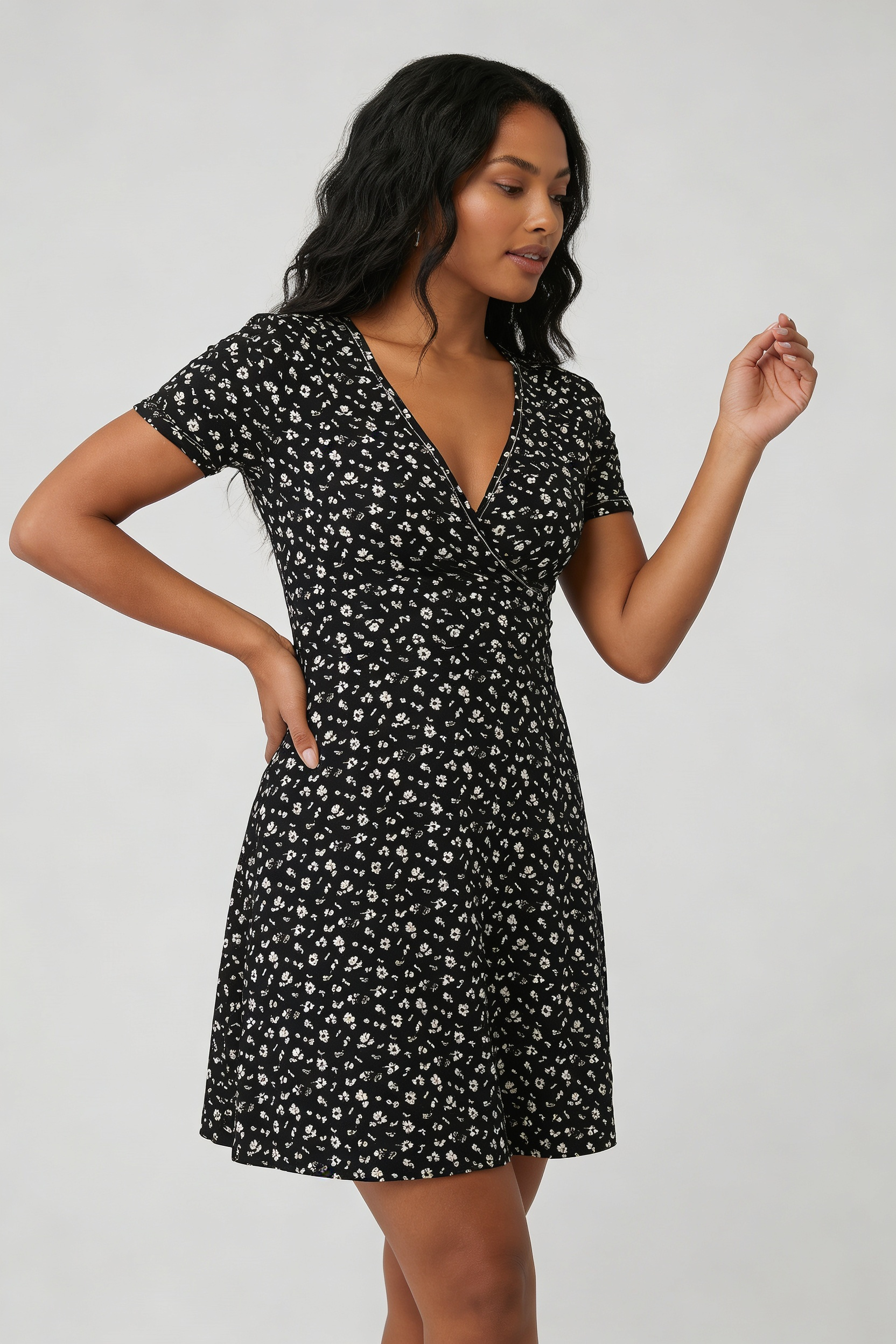 Short Sleeve Floral Wrap Dress