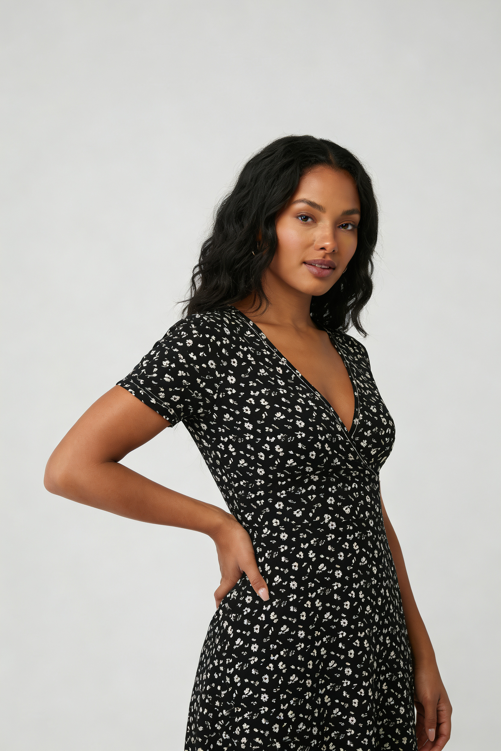 Short Sleeve Floral Wrap Dress