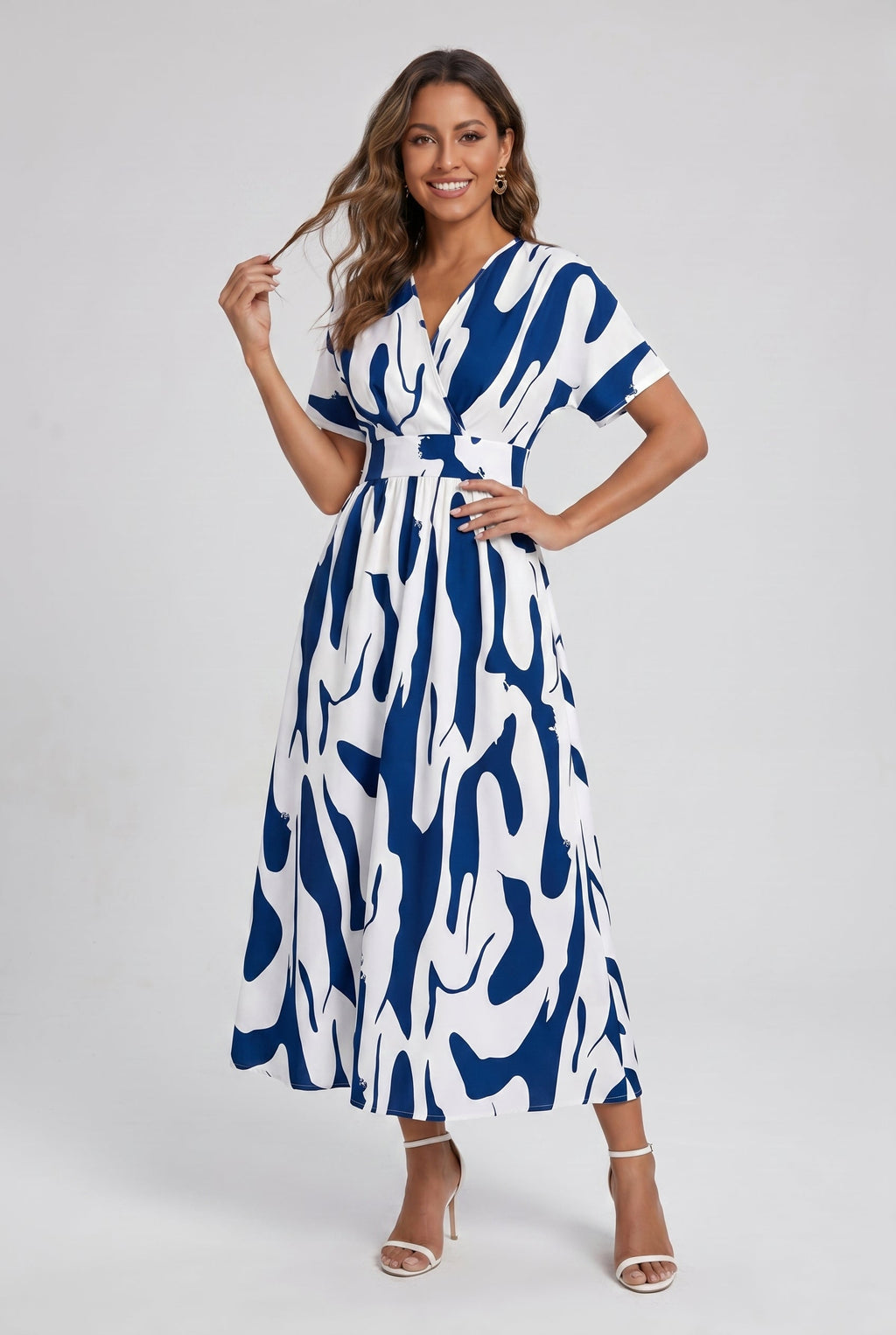 V-Neck Printed Maxi Summer Dress