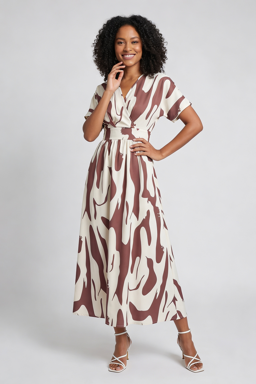V-Neck Printed Maxi Summer Dress