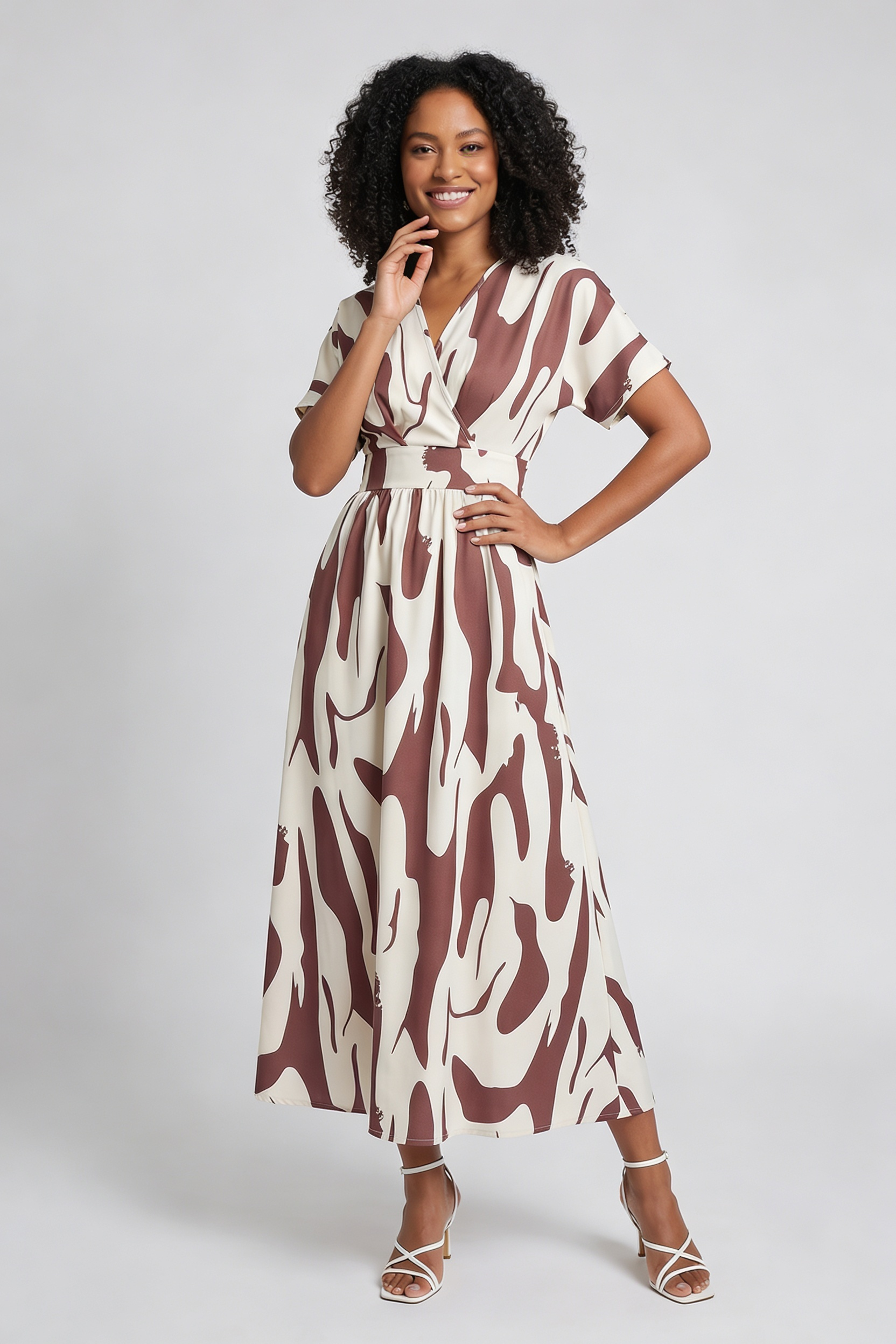 V-Neck Printed Maxi Summer Dress