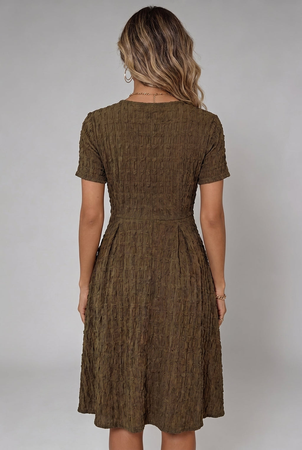 Casual Brown Textured Midi Dress