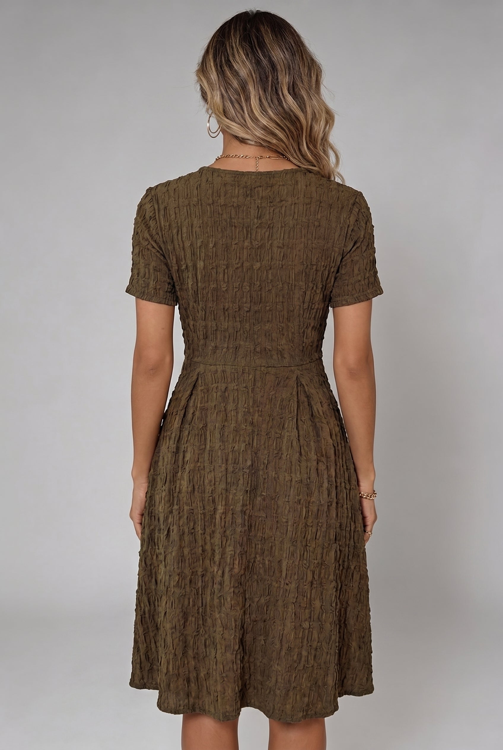 Casual Brown Textured Midi Dress