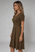 Casual Brown Textured Midi Dress
