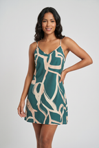 Green Printed Cami Mini Dress