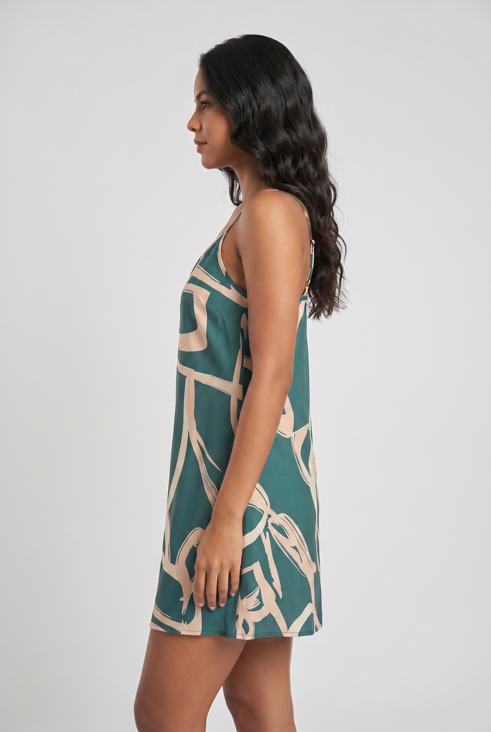 Green Printed Cami Mini Dress