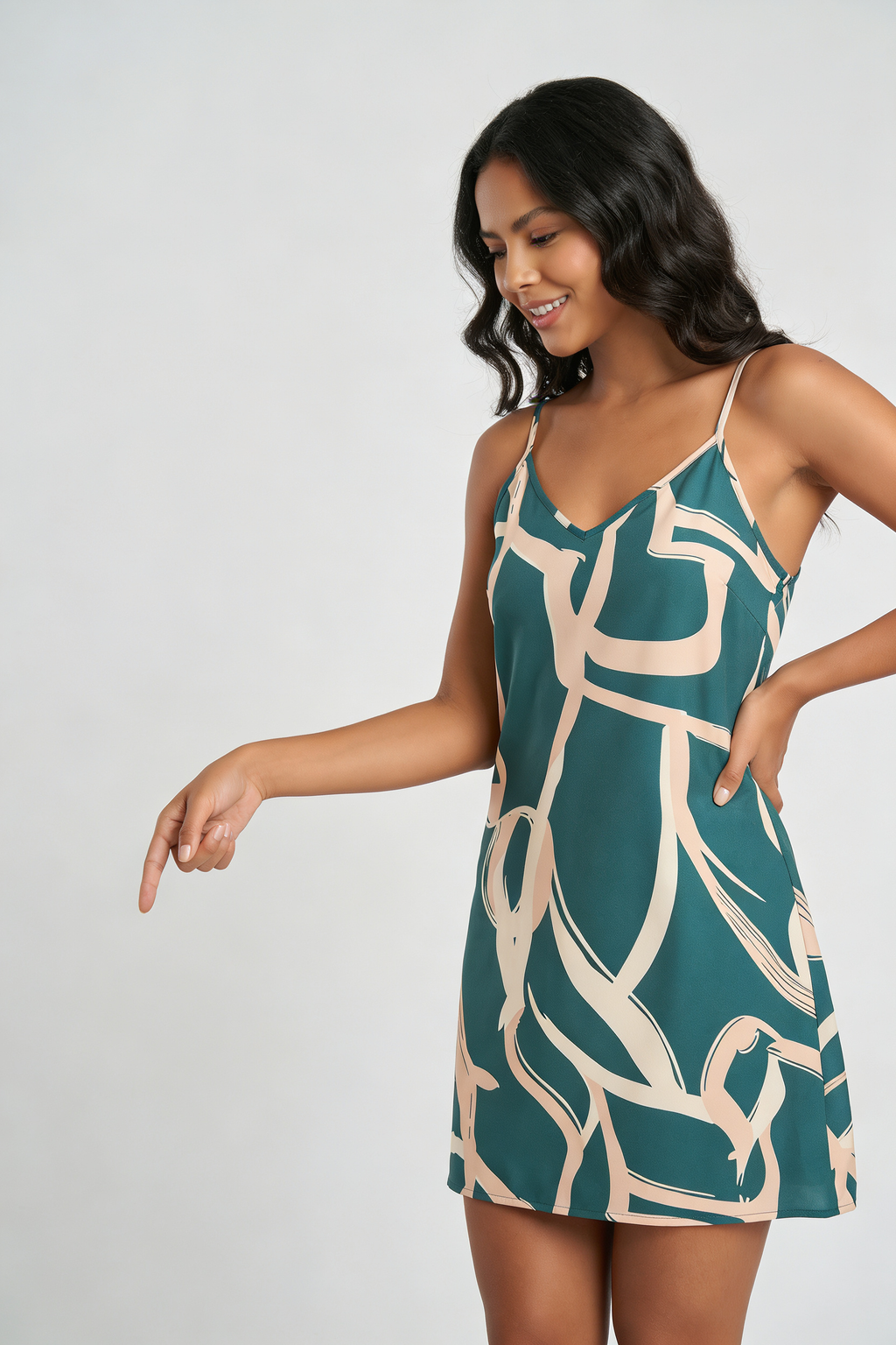 Green Printed Cami Mini Dress