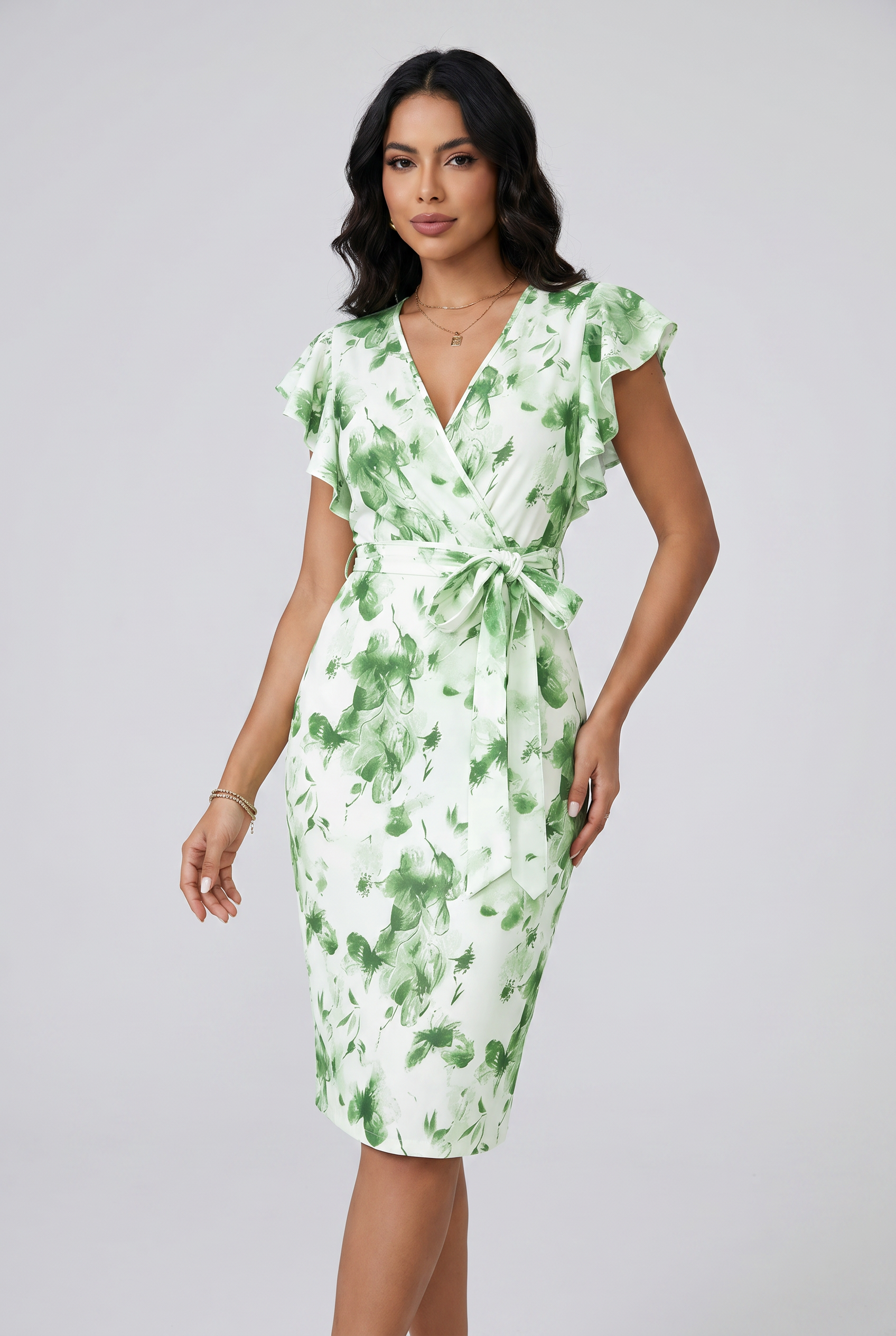 Elegant Floral Tie-Waist Dress